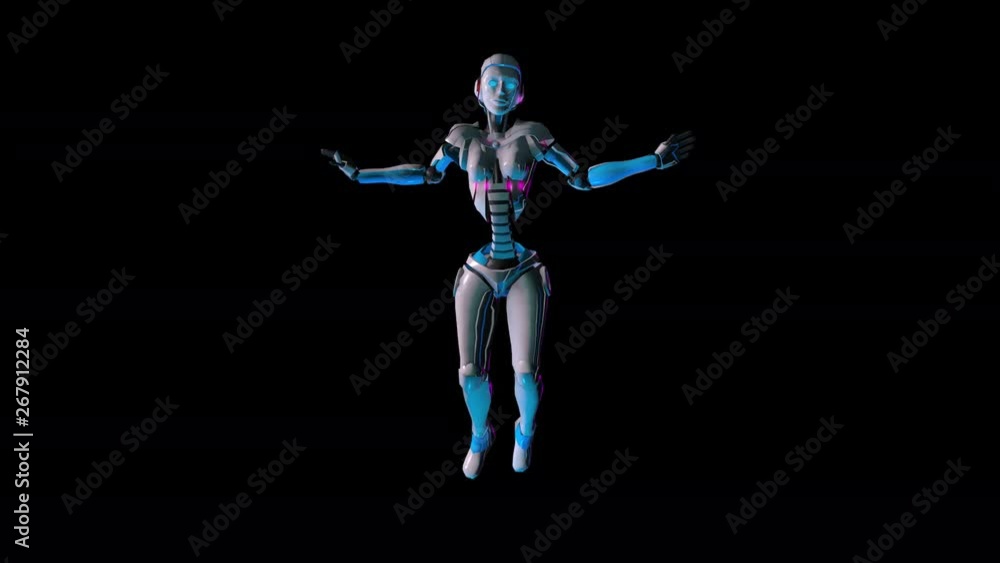 Seamless animation of a female robot floating isolated with alpha channel. Artificial Intelligence concept. Seamless animation of a female robot floating isolated with alpha channel. Artificial Intelligence concept.