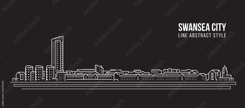 Cityscape Building Line art Vector Illustration design -  Swansea city