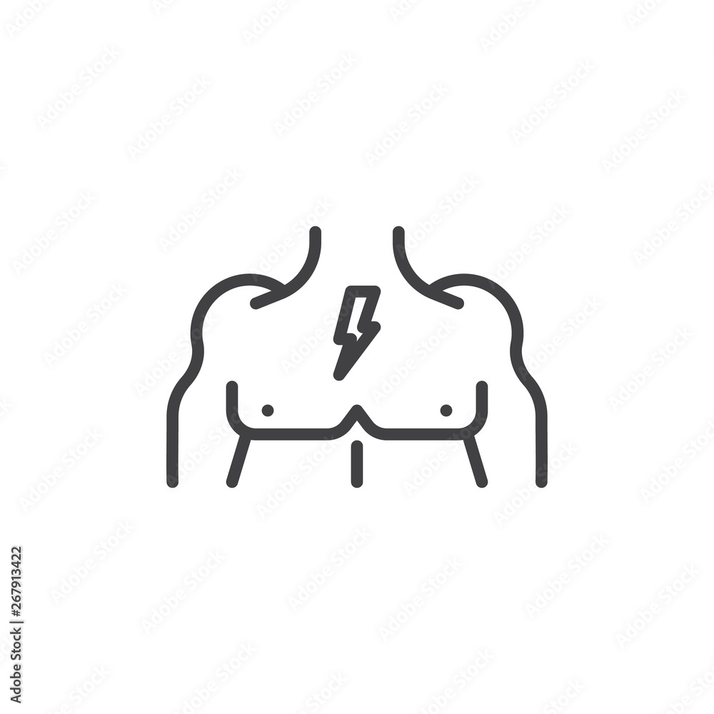 Muscular male chest line icon. linear style sign for mobile concept and web design. Body chest muscles outline vector icon. Symbol, logo illustration. Pixel perfect vector graphics Muscular male chest line icon. linear style sign for mobile concept and web design. Body chest muscles outline vector icon. Symbol, logo illustration. Pixel perfect vector graphics