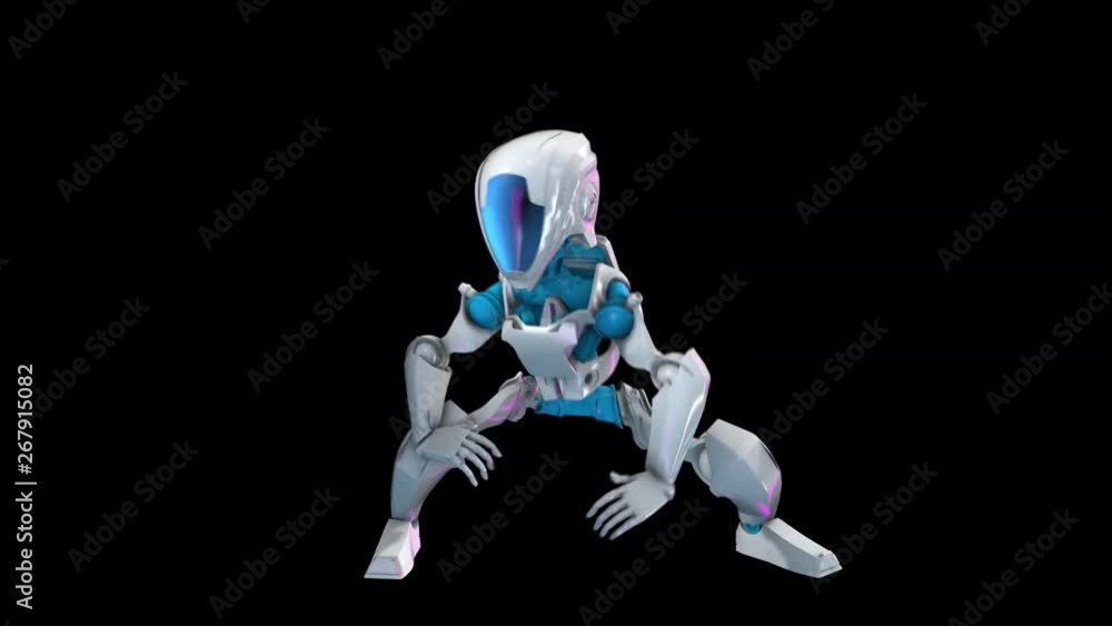 Seamless animation of a robot twerking dance isolated with alpha channel. Futuristic artificial intelligence background. Seamless animation of a robot twerking dance isolated with alpha channel. Futuristic artificial intelligence background.