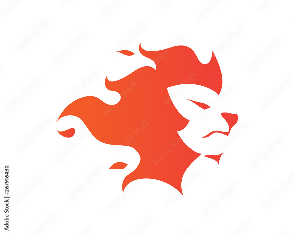 Modern Charismatic Flaming Lion Head Logo In White Isolated Background Modern Charismatic Flaming Lion Head Logo In White Isolated Background