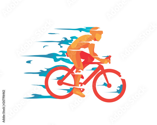 Modern Passionate Flaming Bicycle Athlete Logo In White Isolated Background Illustration