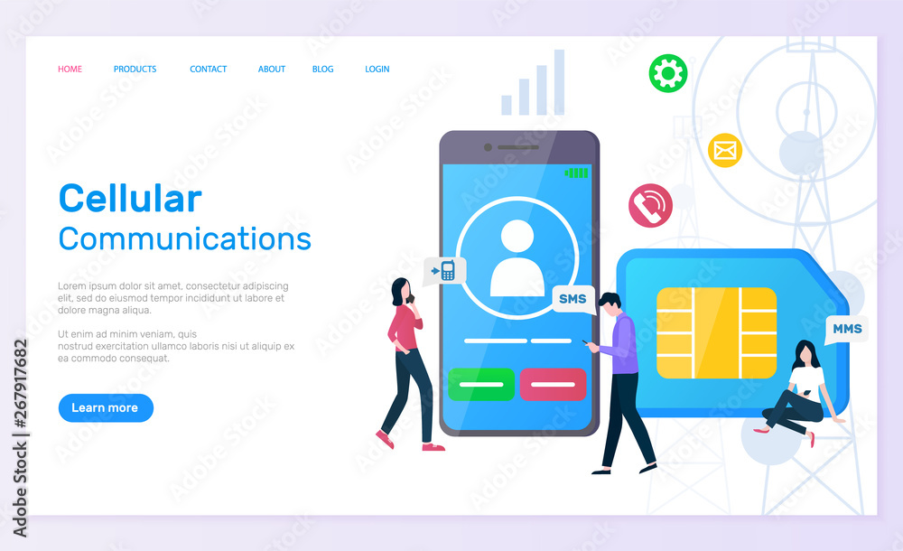 Cellular communication vector, people with smartphone screen showing profile of user and calling icon, sim card messaging and texting call cell. Website or webpage template, landing page flat style Cellular communication vector, people with smartphone screen showing profile of user and calling icon, sim card messaging and texting call cell. Website or webpage template, landing page flat style