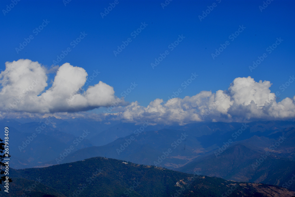 Northern Himalayan Mountain with beautiful clouds from Dochula Pass, Bhutan