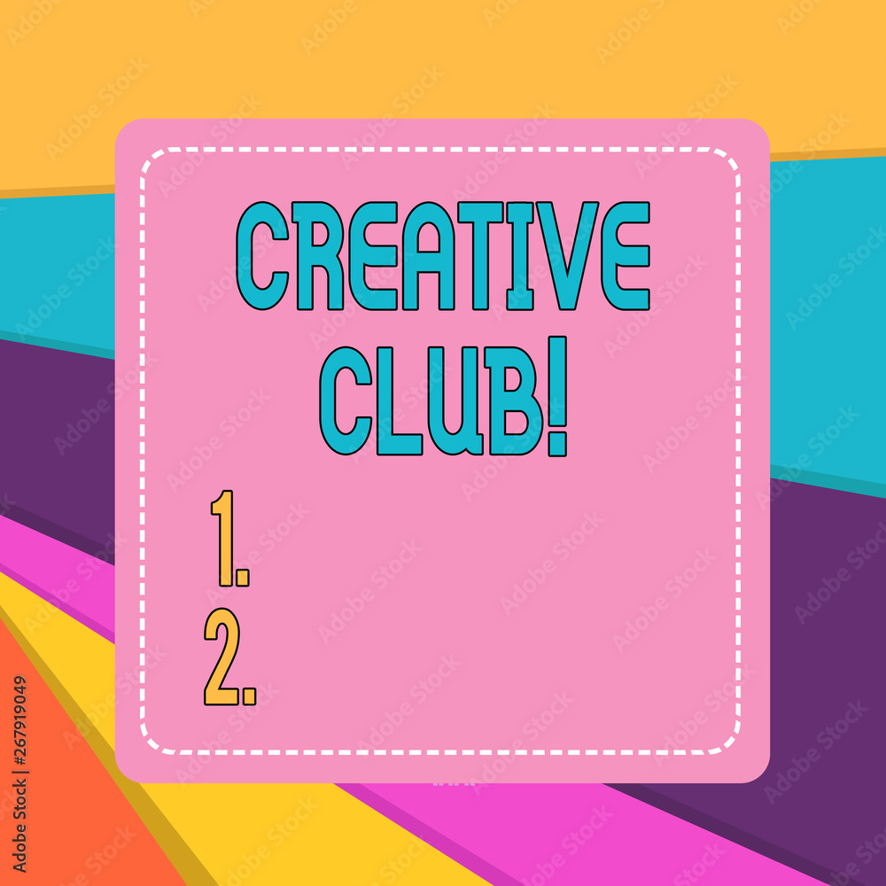 Word writing text Creative Club. Business photo showcasing an organization that simulate interest in creative ideas
