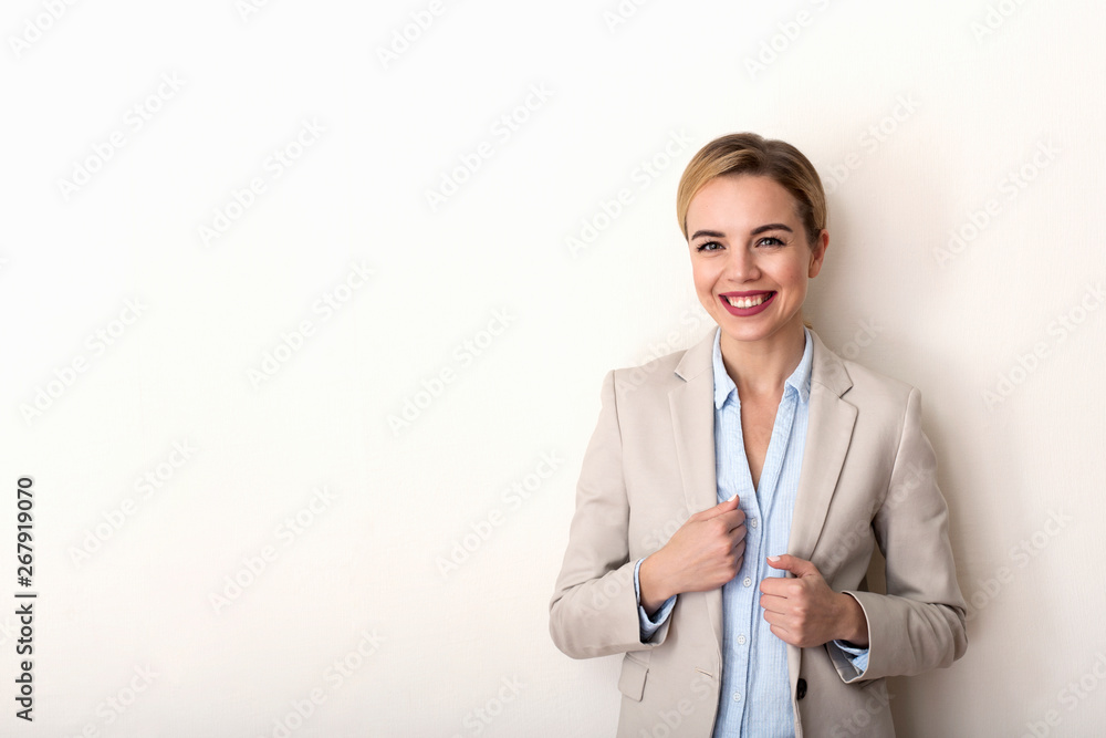 Beautiful young business woman on a light background Beautiful young business woman on a light background