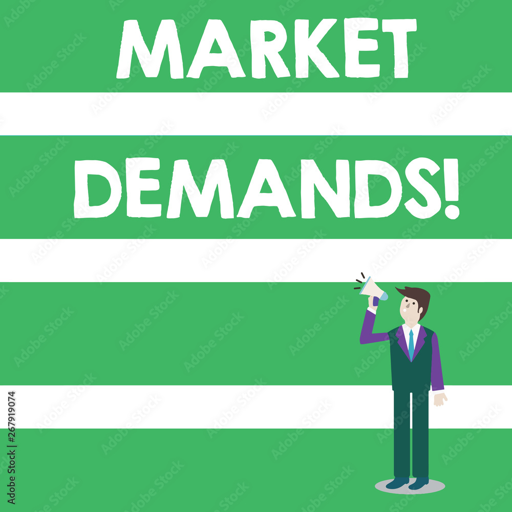 Text sign showing Market Deanalysisds. Business photo text Gather facts about situations that affect marketplace Businessman Looking Up, Holding and Talking on Megaphone with Volume Icon Text sign showing Market Deanalysisds. Business photo text Gather facts about situations that affect marketplace Businessman Looking Up, Holding and Talking on Megaphone with Volume Icon