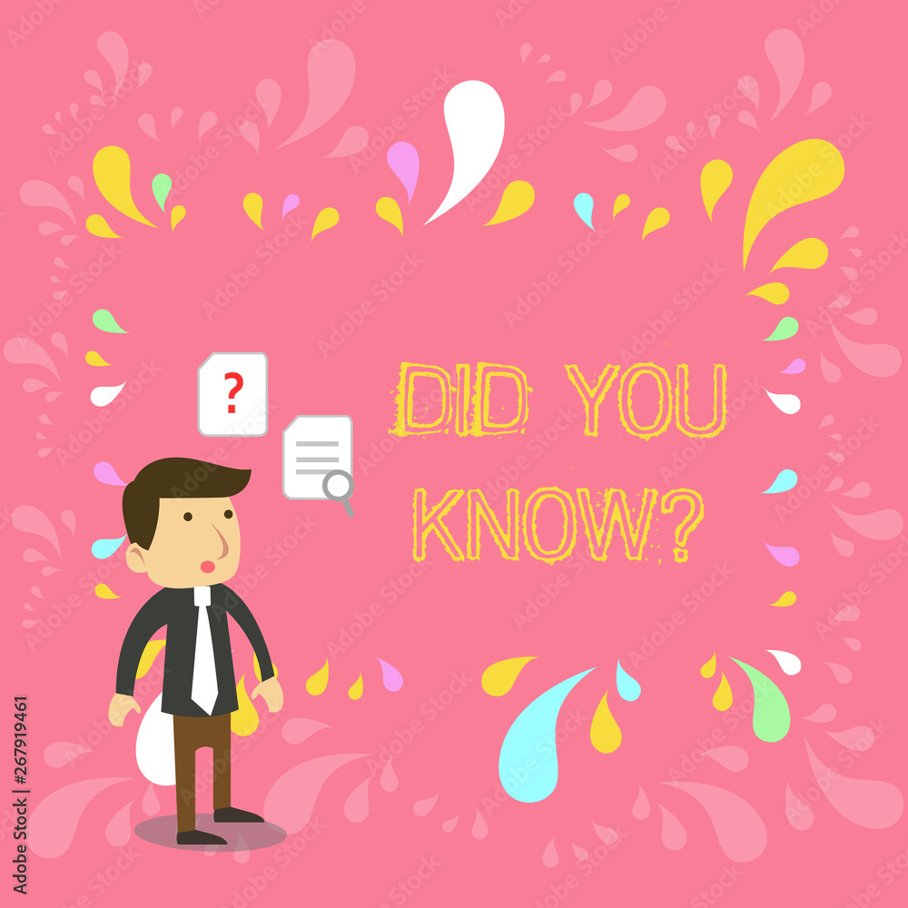 Conceptual hand writing showing Did You Know Question. Concept meaning when you are asking someone if they know fact or event Conceptual hand writing showing Did You Know Question. Concept meaning when you are asking someone if they know fact or event