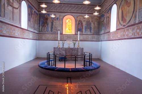 Принти на полотні Interior of white church in Jelling, Denmark.