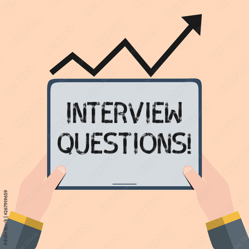 Handwriting text writing Interview Questions. Conceptual photo Typical topic being ask or inquire during an interview Hand Holding Blank Screen Tablet under Black Progressive Arrow Going Upward Handwriting text writing Interview Questions. Conceptual photo Typical topic being ask or inquire during an interview Hand Holding Blank Screen Tablet under Black Progressive Arrow Going Upward