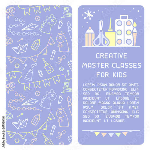 Booklet concept of information about creative master classes for kids. Suitable for advertisement or placard decor