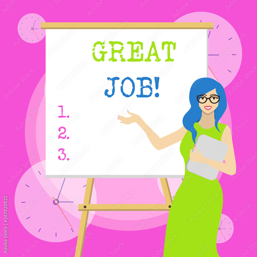 Conceptual hand writing showing Great Job. Concept meaning used praising someone for something they have done very well Conceptual hand writing showing Great Job. Concept meaning used praising someone for something they have done very well
