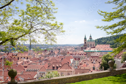 The tiled roofs of the old city of Prague