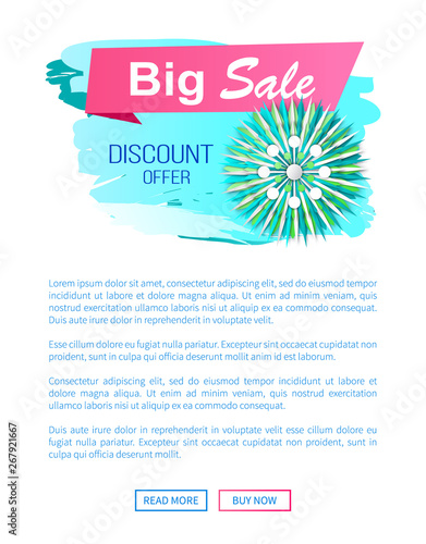 Sale discount offer spring proposition banner vector. Web page template, sticker with flower in bloom, text sample, brush style promotion posters