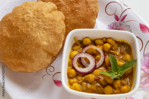 Canvastavla Chana Masala with Puri Indian Food, selective focus.