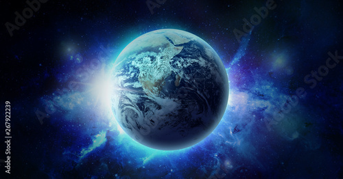 Space nebula and planet Earth Illustration, for use with projects on science, research, and education. Elements of this image furnished by NASA.