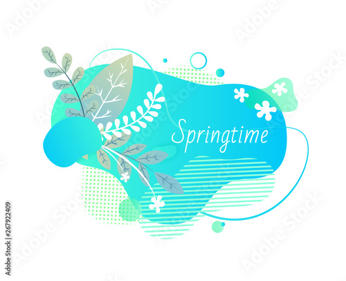 Springtime vector  isolated banner with branch and flowers  floral elements and decoration of poster with inscription  foliage and flora blooming