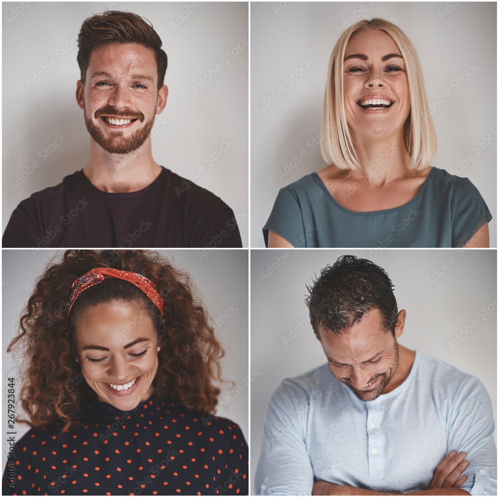 Collage of a laughing group of diverse entrepreneurs Collage of a laughing group of diverse entrepreneurs