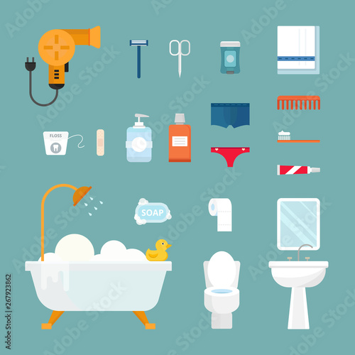 Man and woman hygiene icons vector set isolated on background
