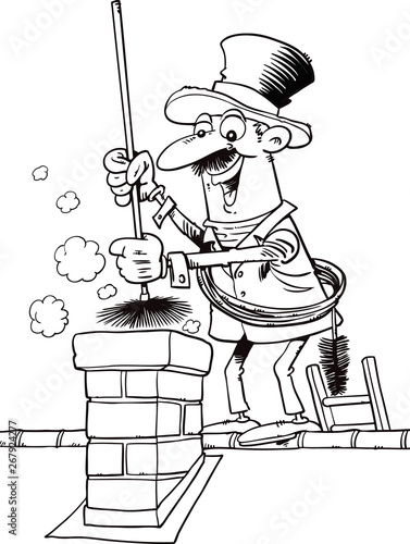 Chimney sweep with a ladder on the roof