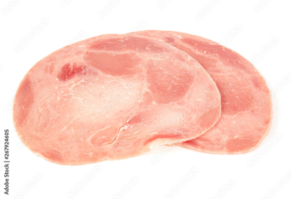 Sliced boiled ham sausage isolated on white Sliced boiled ham sausage isolated on white