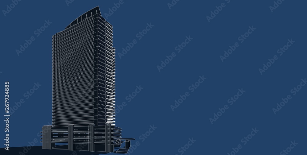 Obraz premium 3D illustration architecture building perspective lines.