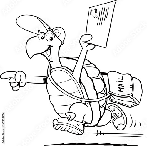 Funny turtle postman holding a letter