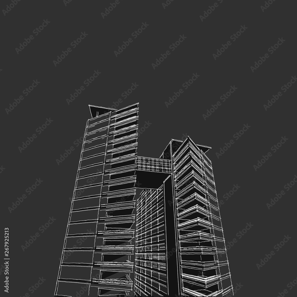 Fototapeta premium 3D illustration architecture building perspective lines.