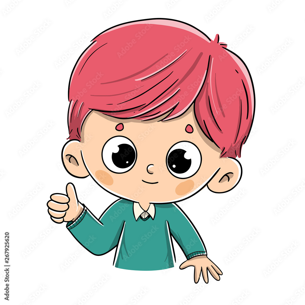 Niño pelirrojo diciendo ok con el pulgar Niño pelirrojo diciendo ok con el pulgar