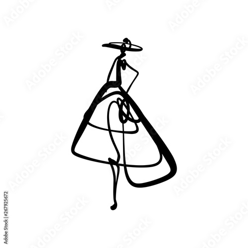 Fashion model runway silhouette hand drawn sketch, stylized woman isolated on white background. Vector illustration