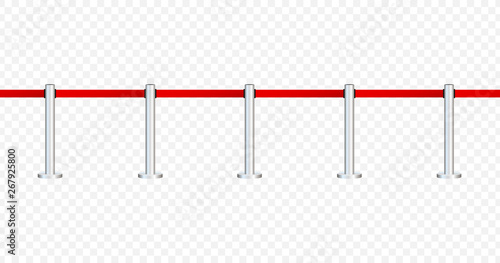 Red carpet with red ropes on golden stanchions. Exclusive event, movie premiere, gala, ceremony, awards concept. Vector stock illustration.