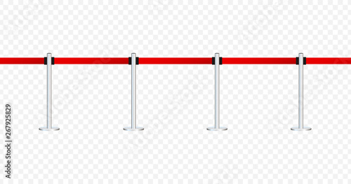 Red carpet with red ropes on golden stanchions. Exclusive event, movie premiere, gala, ceremony, awards concept. Vector stock illustration.