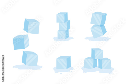 Ice cubes. Cold transparent frozen block. Vector stock illustration