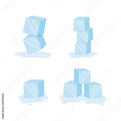 Ice cubes. Cold transparent frozen block. Vector stock illustration