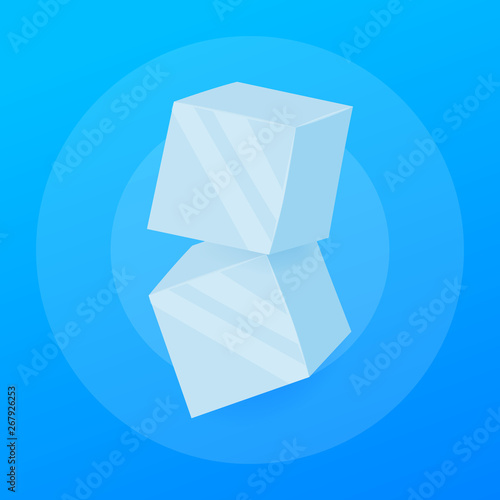 Ice cubes. Cold transparent frozen block. Vector stock illustration