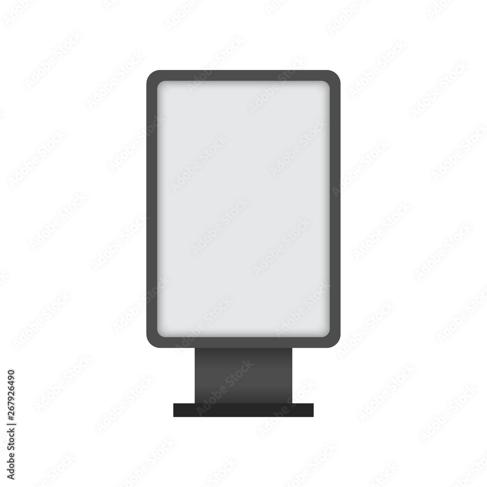 Blank interactive outdoor kiosk. Display kiosk stand, blank mockup advertising touch. Vector stock illustration. Blank interactive outdoor kiosk. Display kiosk stand, blank mockup advertising touch. Vector stock illustration.