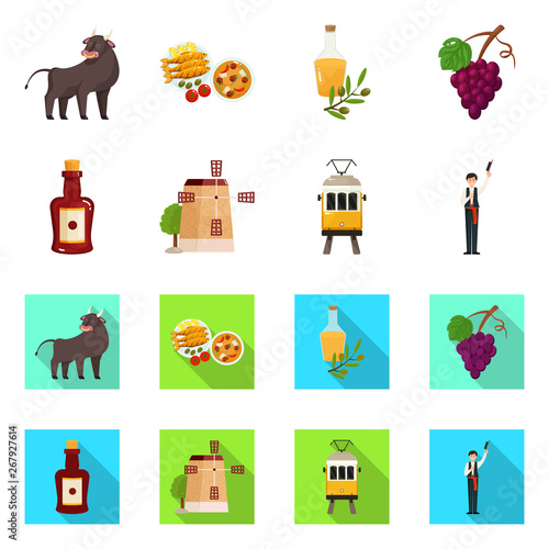 Isolated object of  and historic symbol. Collection of  and country stock symbol for web.