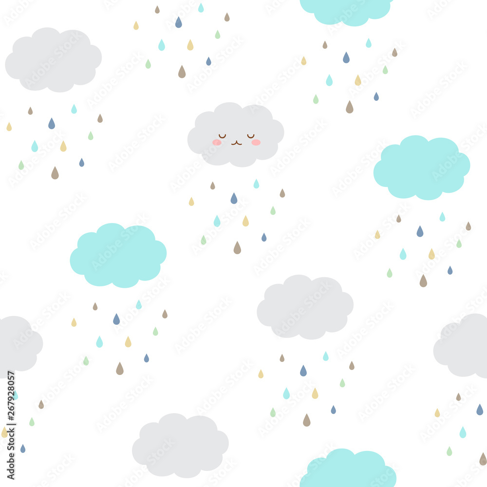 Naklejka Clouds with raindrops seamless pattern