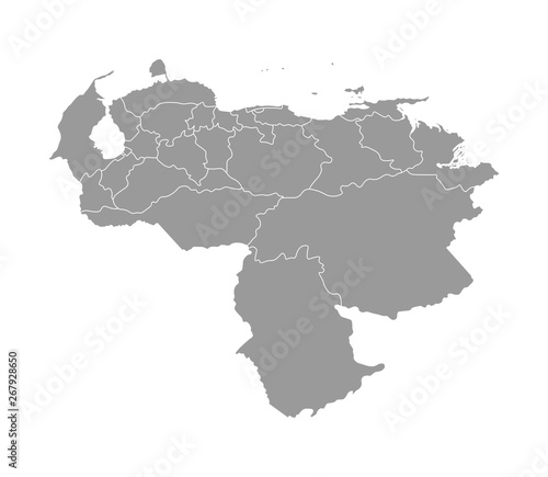 Vector isolated illustration of simplified administrative map of Venezuela. Borders of the provinces  regions . Grey silhouettes. White outline