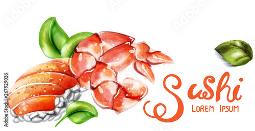 Sushi vector watercolor pattern. Delicious texture gourmet templates