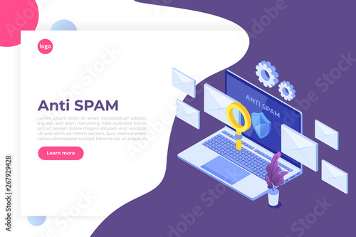 E-mail protection,  anti-malware, anti spam isometric concept. Flat vector illustration