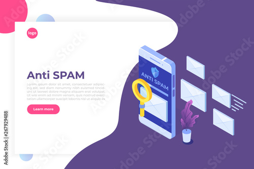 E-mail protection,  anti-malware, anti spam isometric concept. Flat vector illustration