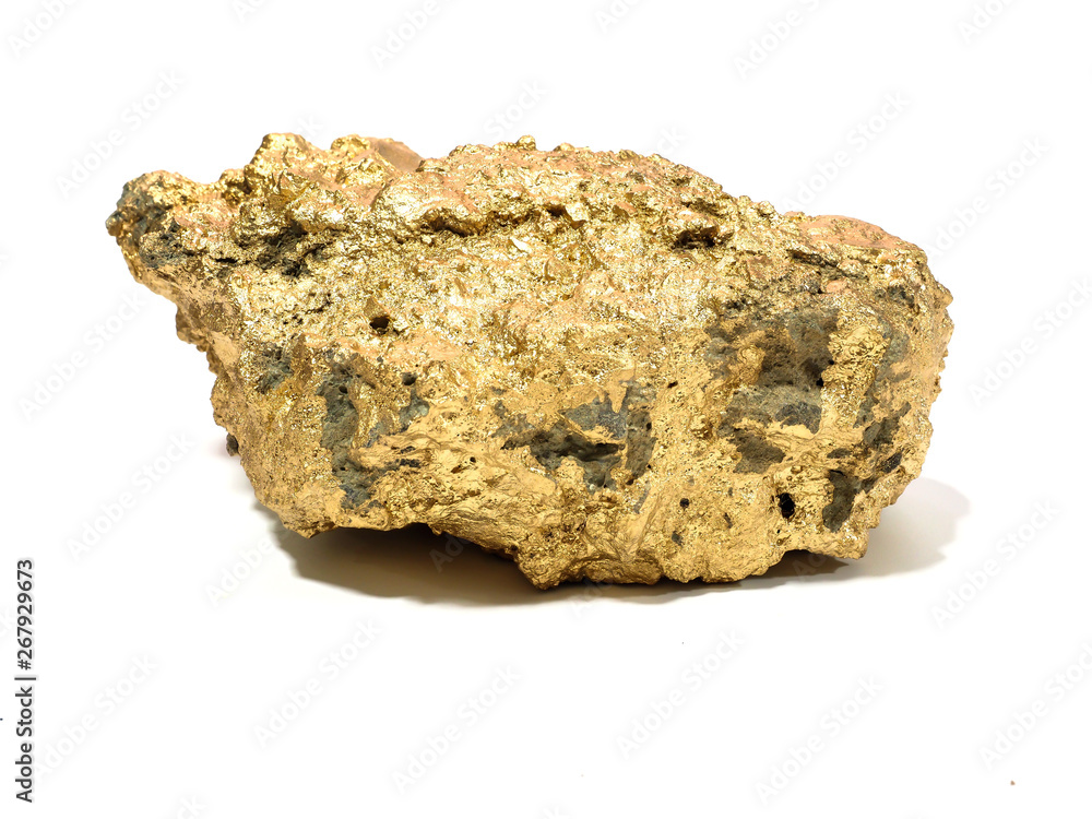 macro Gold ore in the boulder , precious stone on white background macro Gold ore in the boulder , precious stone on white background