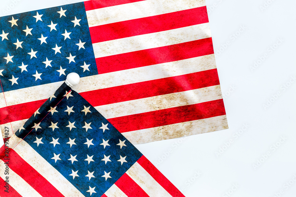 Memoral day of United States of America with flag on white background top view