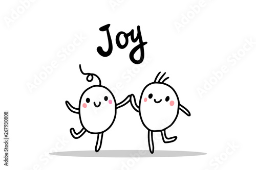 Joy hand drawn cartoon illustration with two friends happy