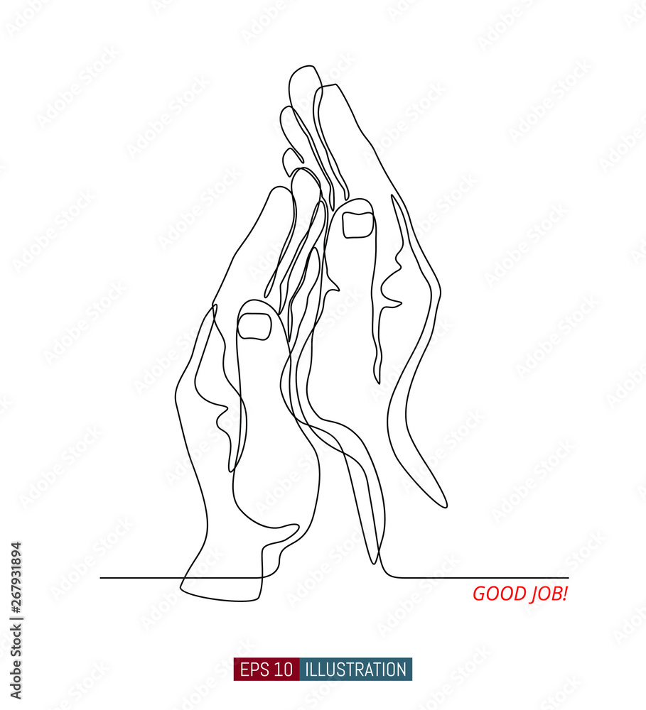 Continuous line drawing of applause palms. Template for your design. Vector illustration.