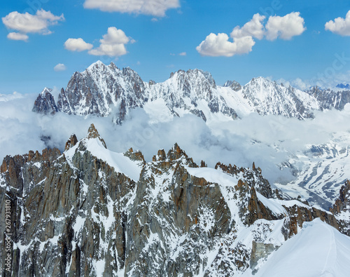 Mont Blanc mountain massif view from Aiguille du Midi Mount, France © wildman