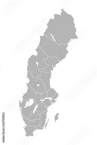 Vector isolated illustration of simplified administrative map of Sweden. Borders of the counties (regions). Grey silhouettes. White outline