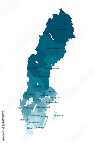 Canvas Print Vector isolated illustration of simplified administrative map of Sweden