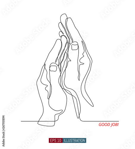 Continuous line drawing of applause palms. Template for your design. Vector illustration.